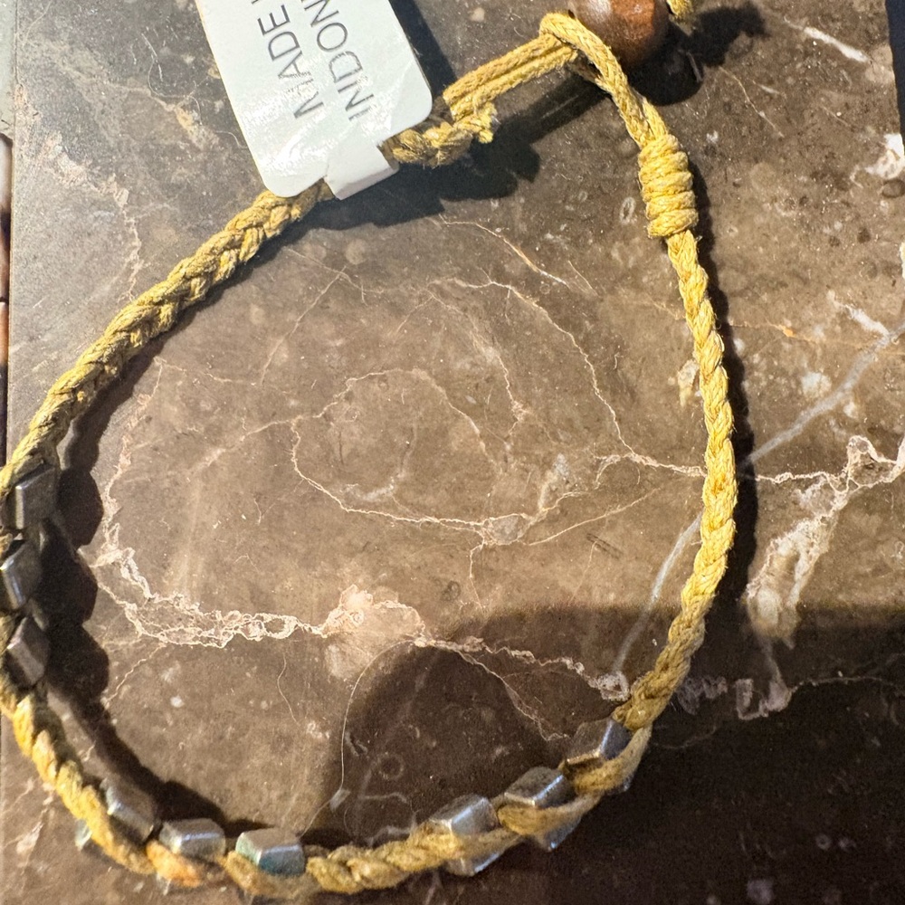 Braided Bracelet with metal studs and wooden bead closure- Indonesia NWT